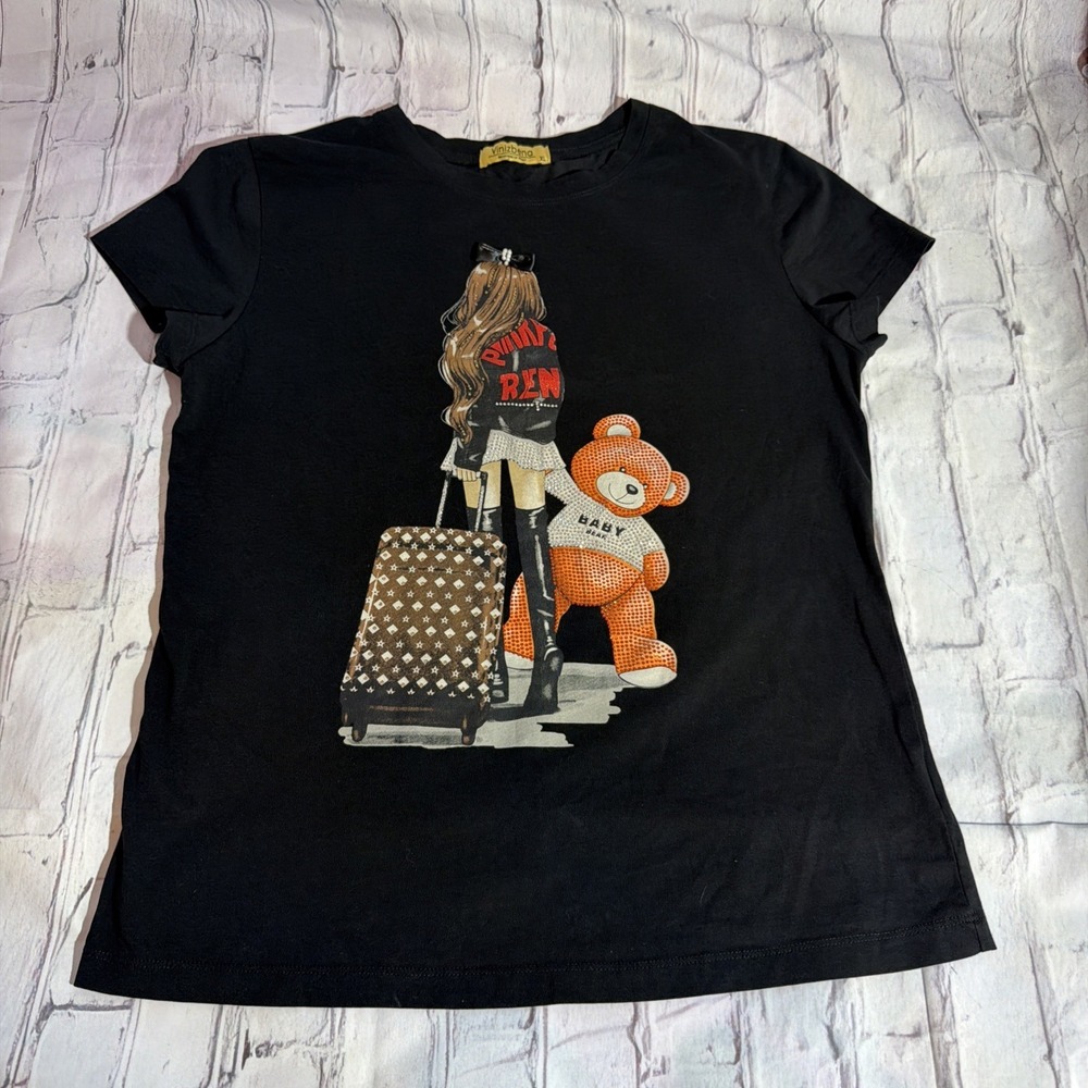 Vinizbena On Vacation Size XL Black Designer T Shirt Baby Teddy Bear